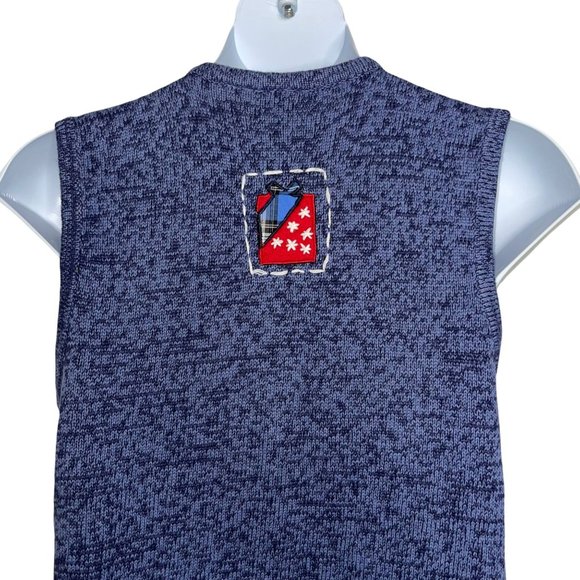 Bobbie Brooks Santa Christmas Sleigh Snowflakes Cardigan Sweater Vest L 12/14 - Picture 7 of 8